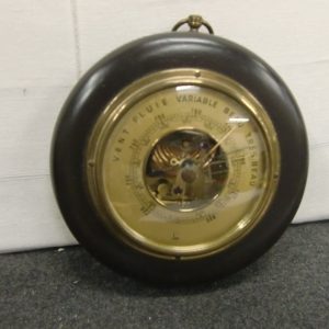 Antieke Charme: Klassieke Franstalige Barometer – Rond Hout & Messing (Ø 15,5 cm)