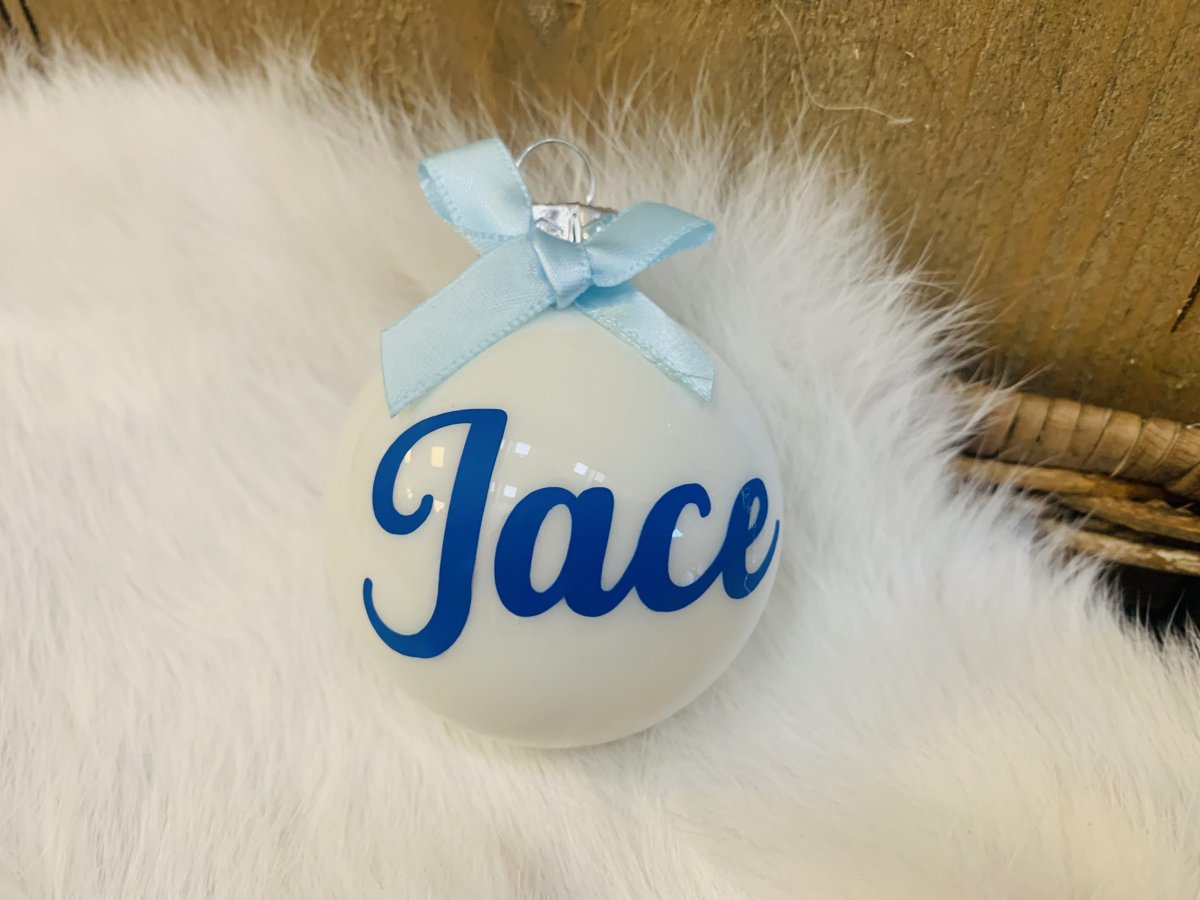 Kerstbal wit tekst blauw - Afbeelding 2