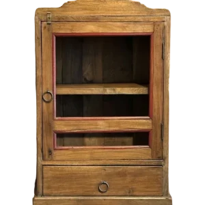 Teakhouten hangkastje met glas en lade
