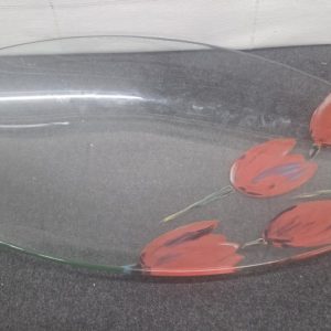 Prachtige Bladvormige Glazen Schaal met Tulpenmotief