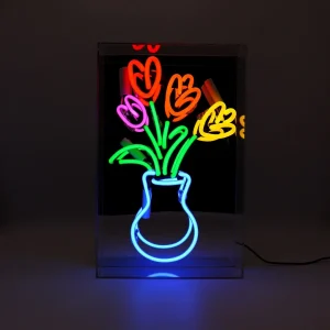 Glazen Neon Sign Vase of Tulips